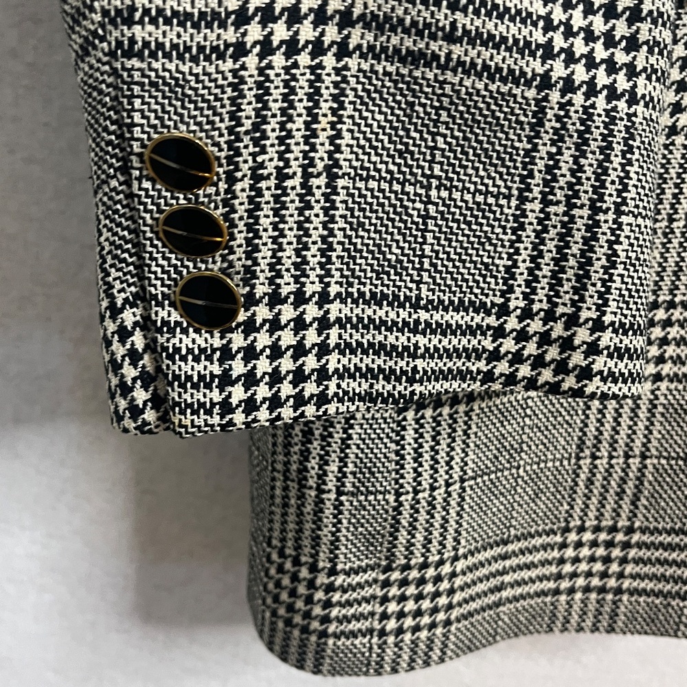 Vintage Bachrach Plaid Blazer 40R 100% Silk Lined Black White Glen Check - Picture 8 of 14